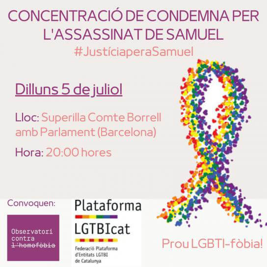 Associacions LGTBI+ convoquen manifestacions per tot Espanya en rebuig a l'assassinat de Samuel a la Corunya