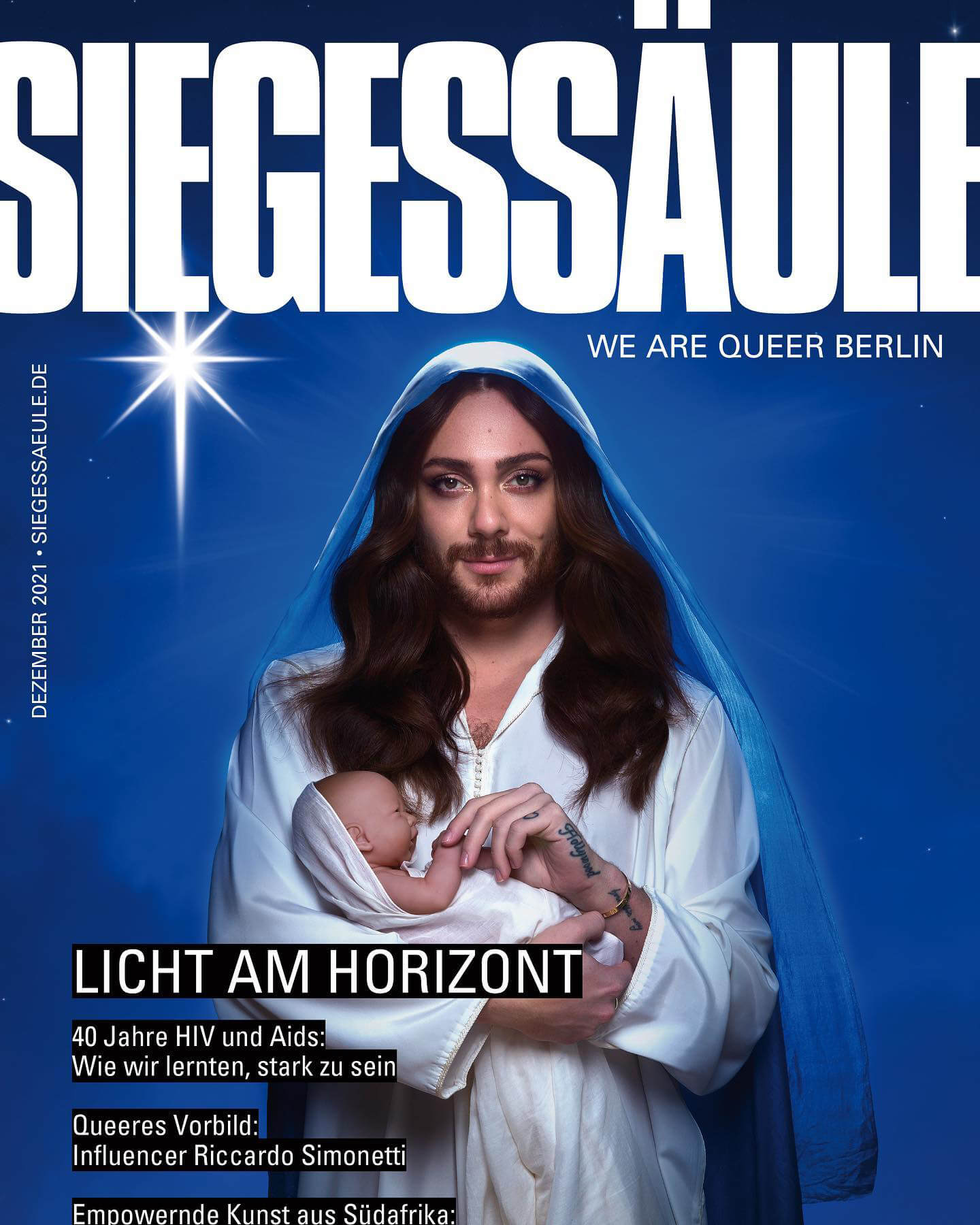 Polémica por una portada de Riccardo Simonetti vestido de Virgen María